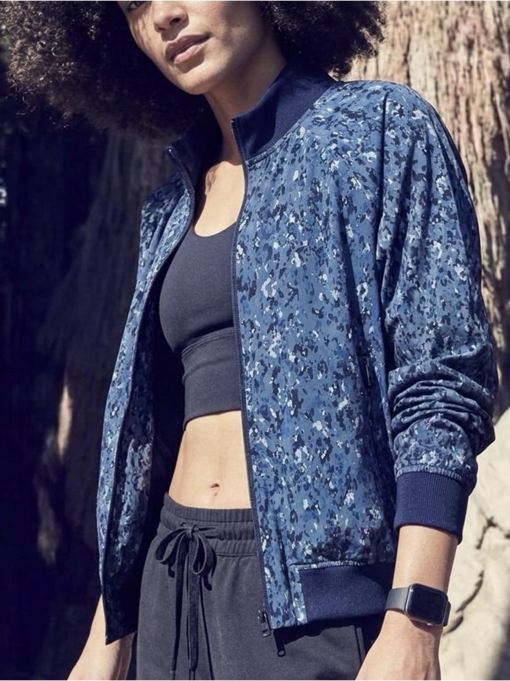 Athleta Brooklyn Bomber Jacket Captive Chrome Blue